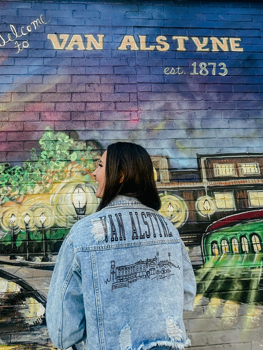 Van Alstyne Custom Skyline Cropped Denim Jacket Honeysuckle Rose Boutique