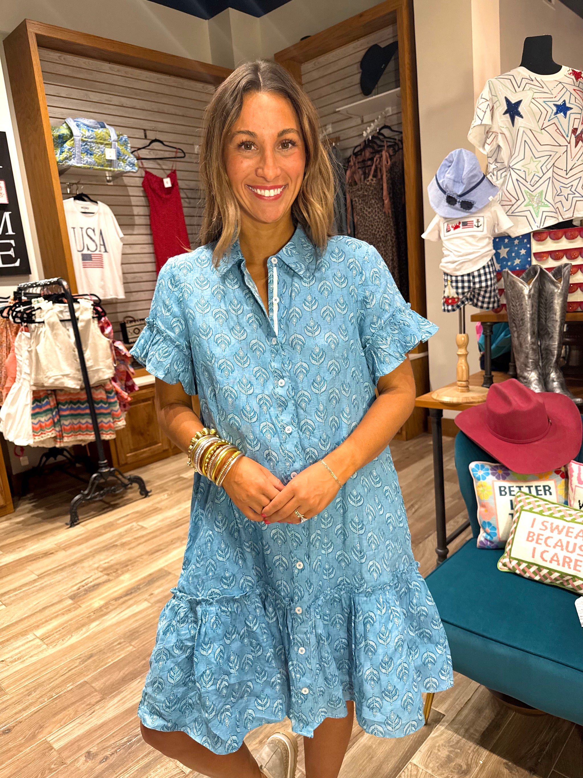 flounce hem shirt dress Flounce-Trim Shirt Dress