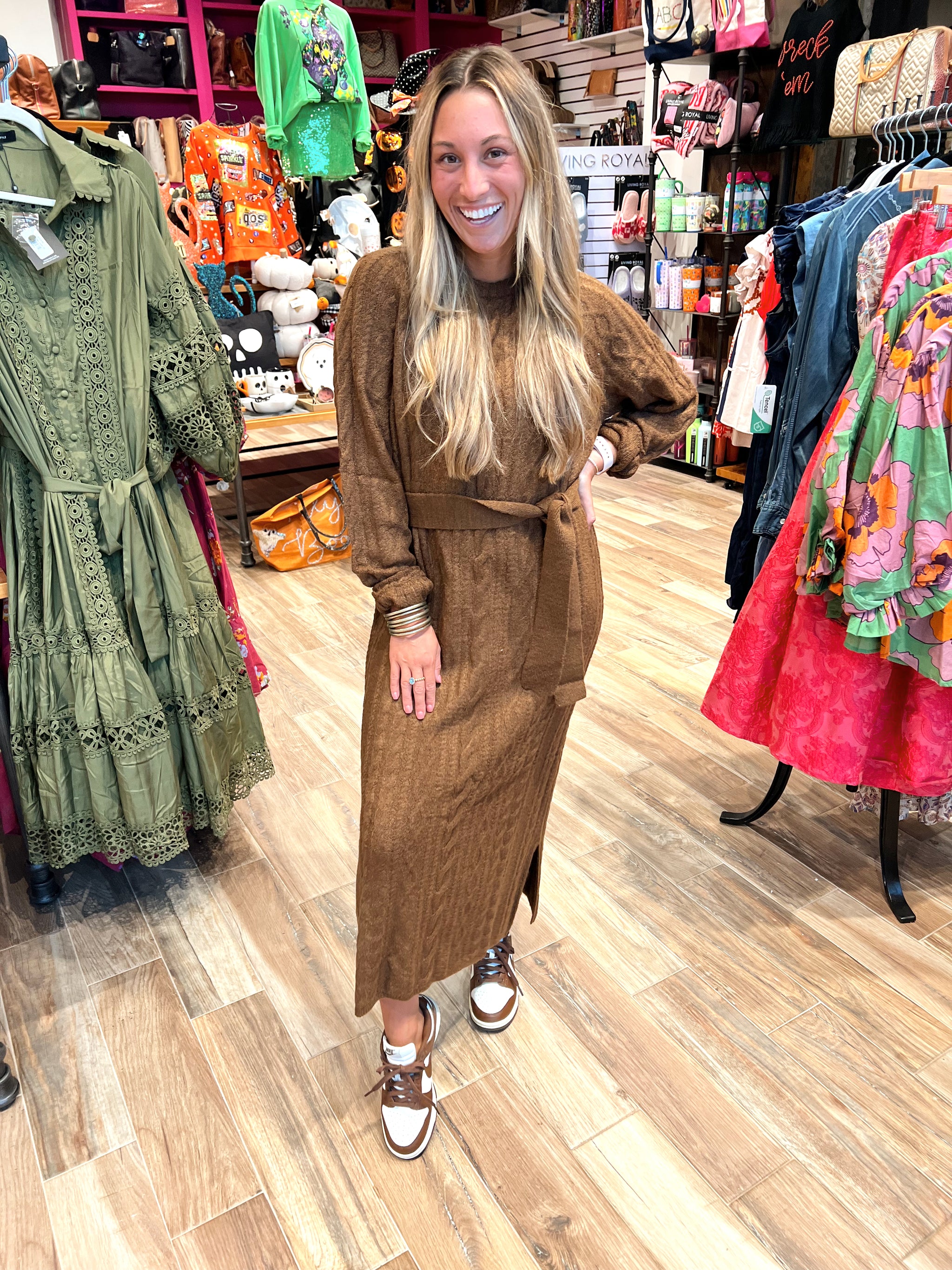 Barb Sweater Dress Chocolate Cable Knit