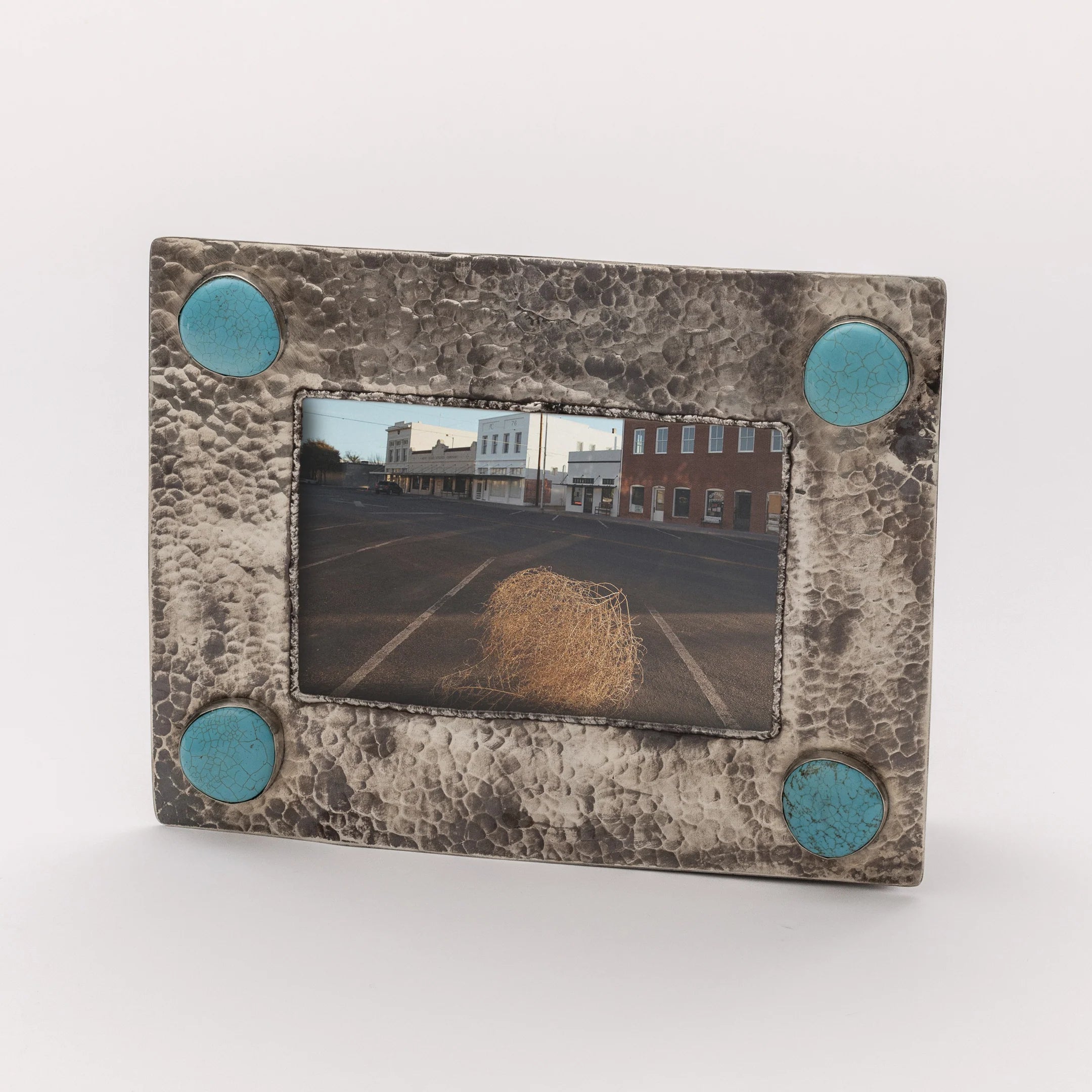 Silver 4x6 frame Dimples with Turquoise on Corners